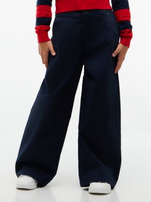 blue essential wide leg twill trousers for girls tommy hilfiger
