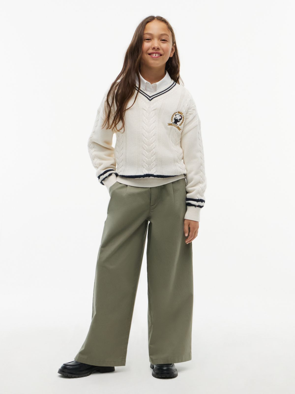Essential Wide Leg Twill Trousers — Green