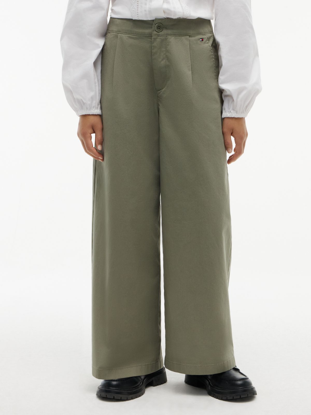 Essential Wide Leg Twill Trousers — Green