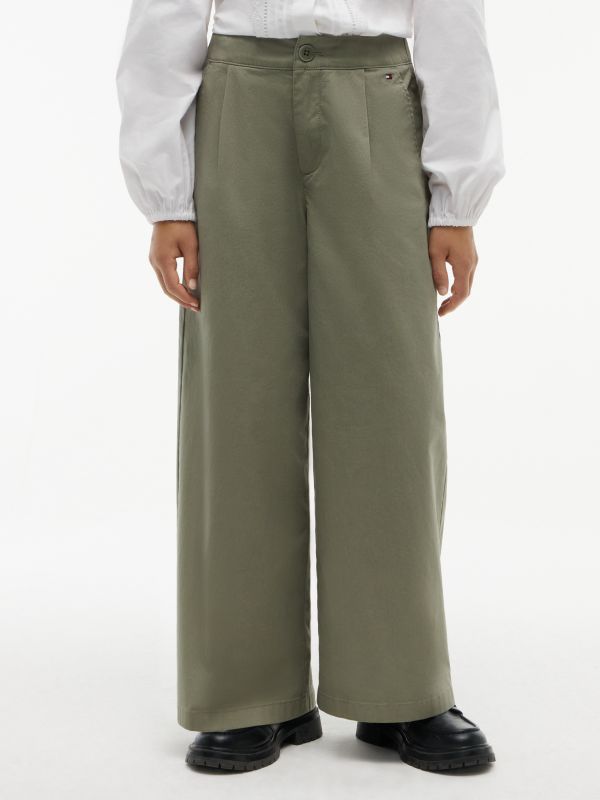 Essential Wide Leg Twill Trousers — Green