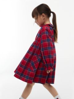 Check Flag Embroidery Ruffle Cuff Dress — Red 3