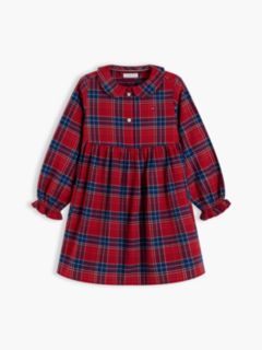 Check Flag Embroidery Ruffle Cuff Dress — Red 5