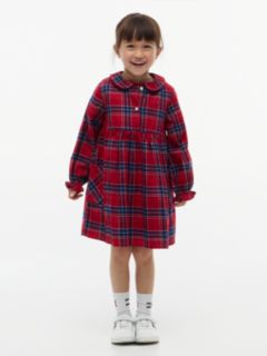 Check Flag Embroidery Ruffle Cuff Dress — Red 1