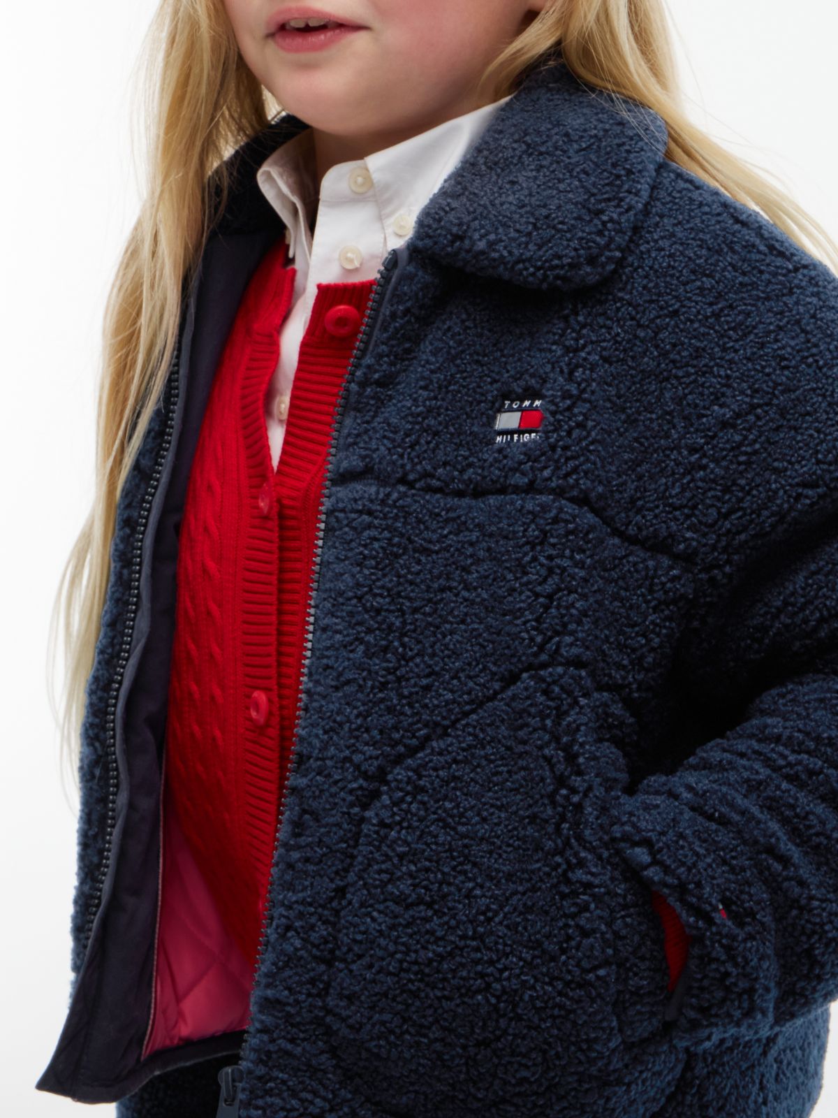 Logo Teddy Relaxed Zip-Thru Jacket — Blue