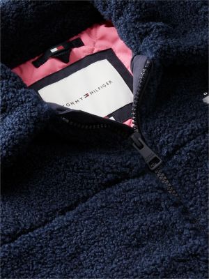 blue logo teddy relaxed zip-thru jacket for girls tommy hilfiger