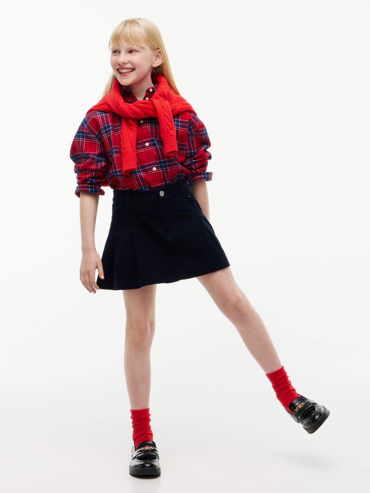 Corduroy Pleated Skirt — Blue