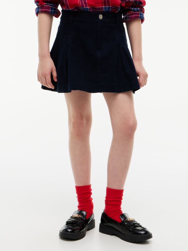 Corduroy Pleated Skirt — Blue