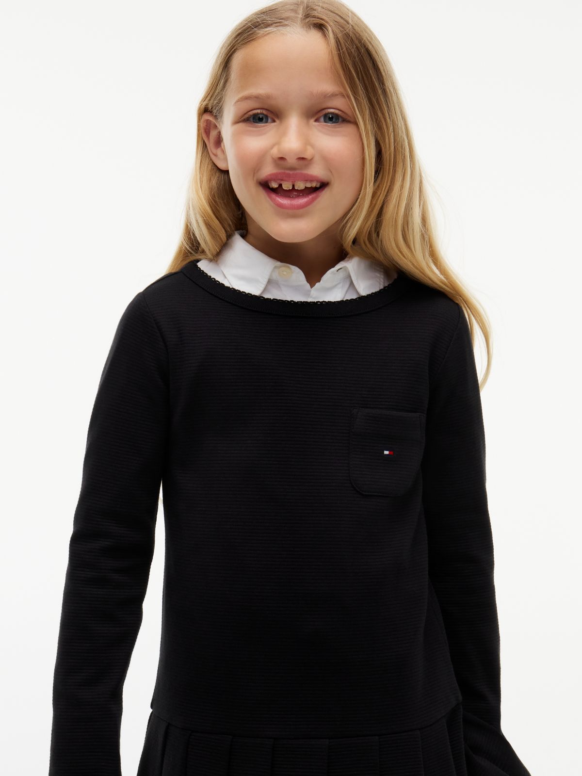 Long Sleeve Fit And Flare Dress — Black