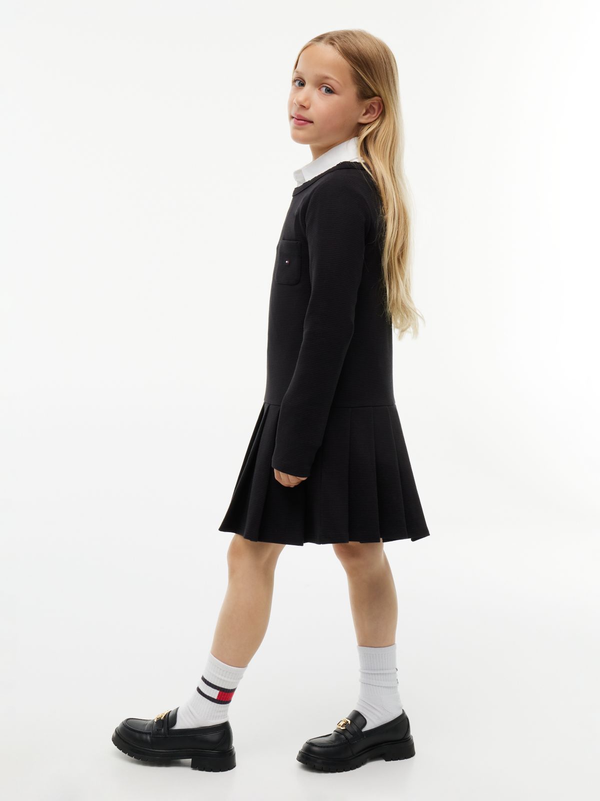 Long Sleeve Fit And Flare Dress — Black