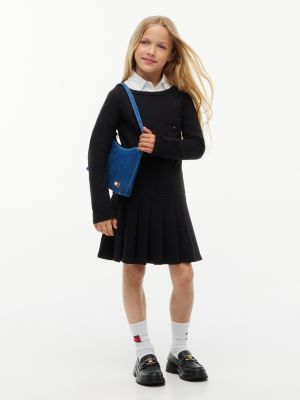 black long sleeve fit and flare dress for girls tommy hilfiger