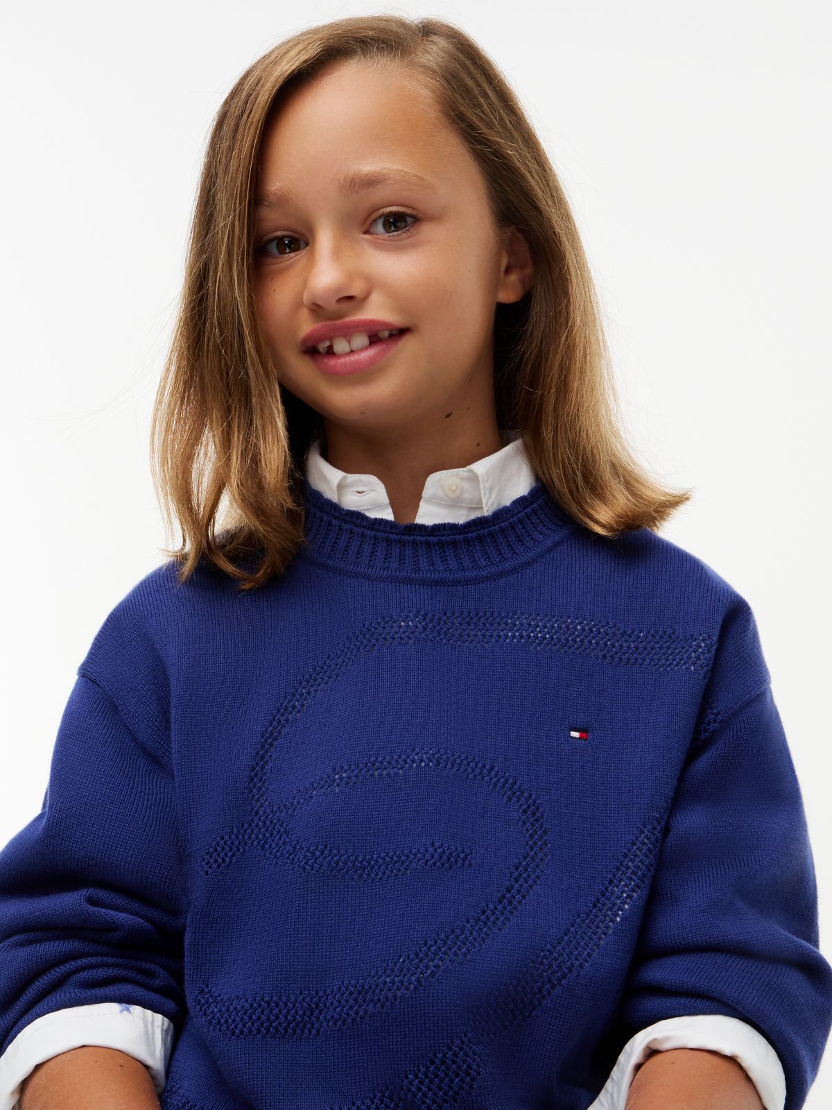 Textured Back Logo Relaxed Jumper — Blue