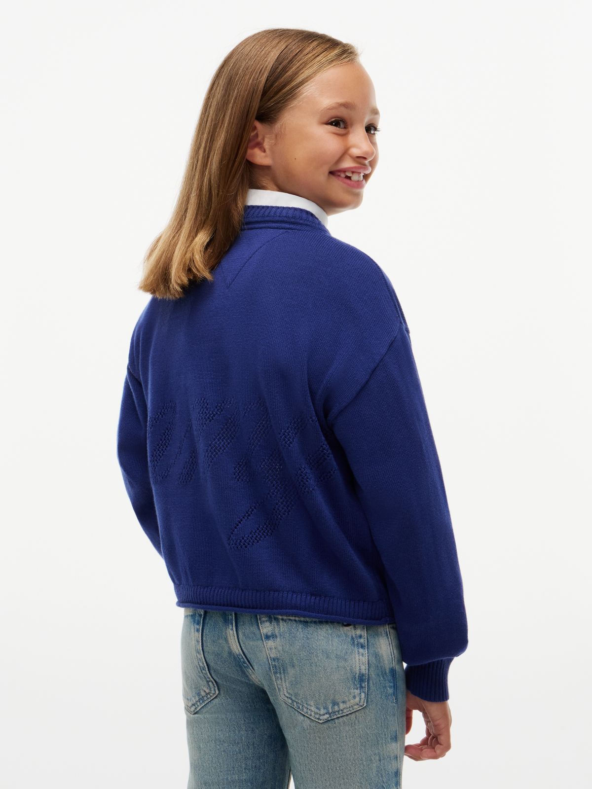 Textured Back Logo Relaxed Jumper — Blue