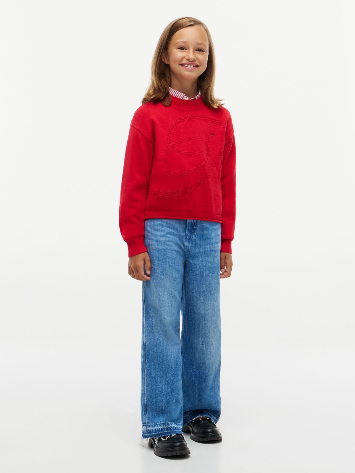 Textured Back Logo Relaxed Jumper — Red