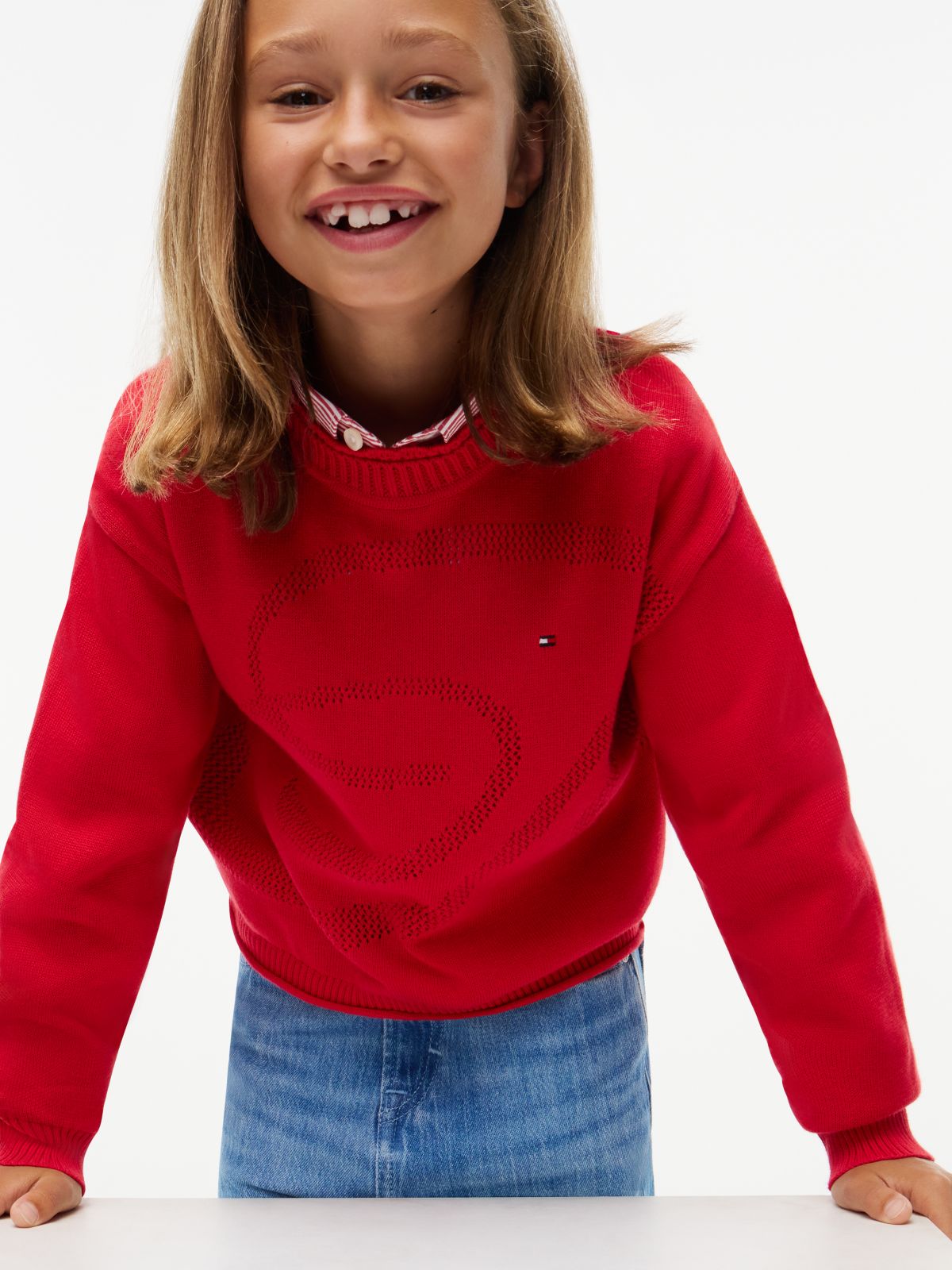 Textured Back Logo Relaxed Jumper — Red