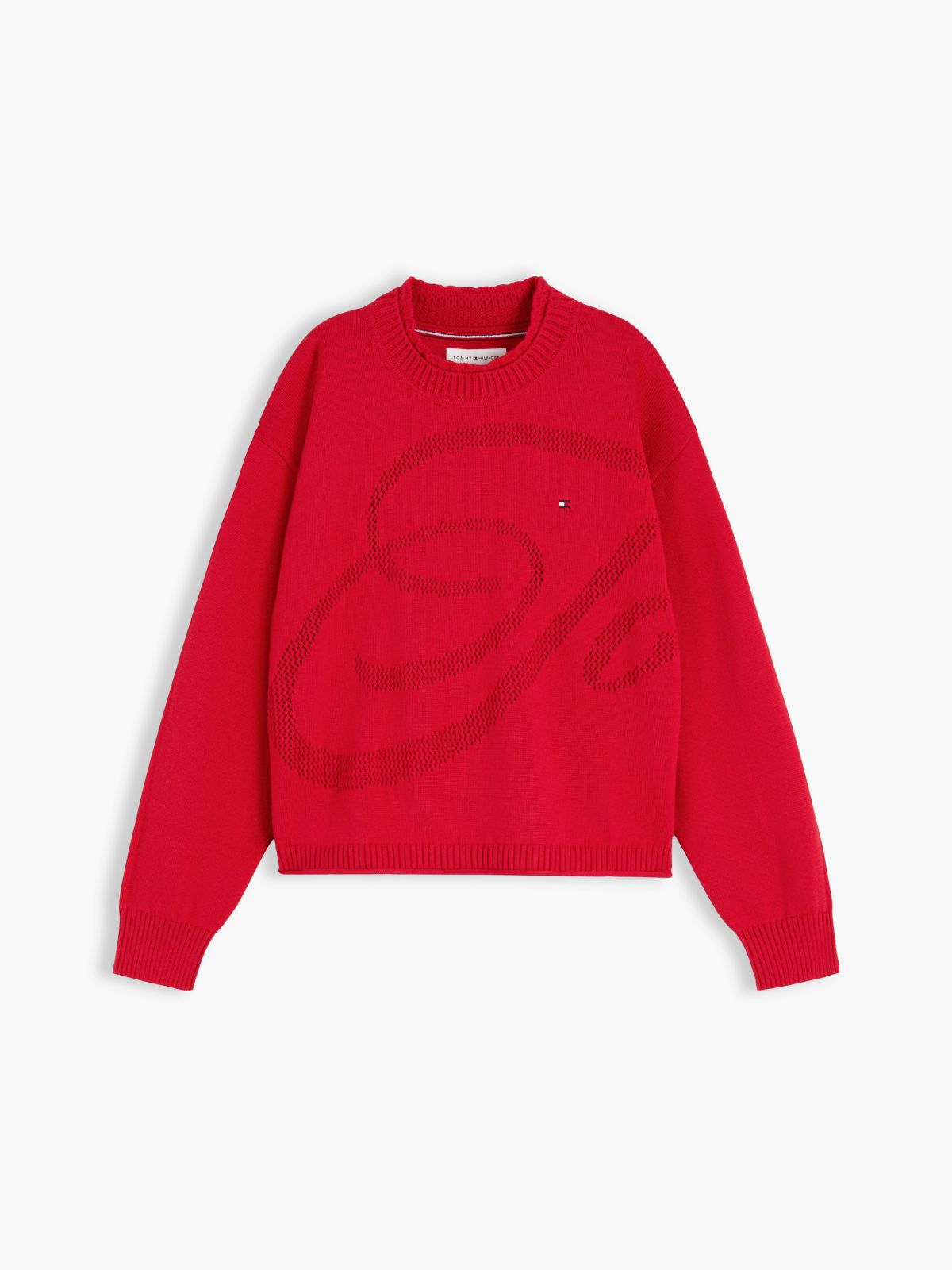 Textured Back Logo Relaxed Jumper — Red