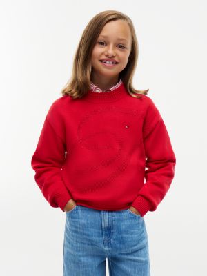 pullover relaxed fit con logo tramato red da bambine tommy hilfiger