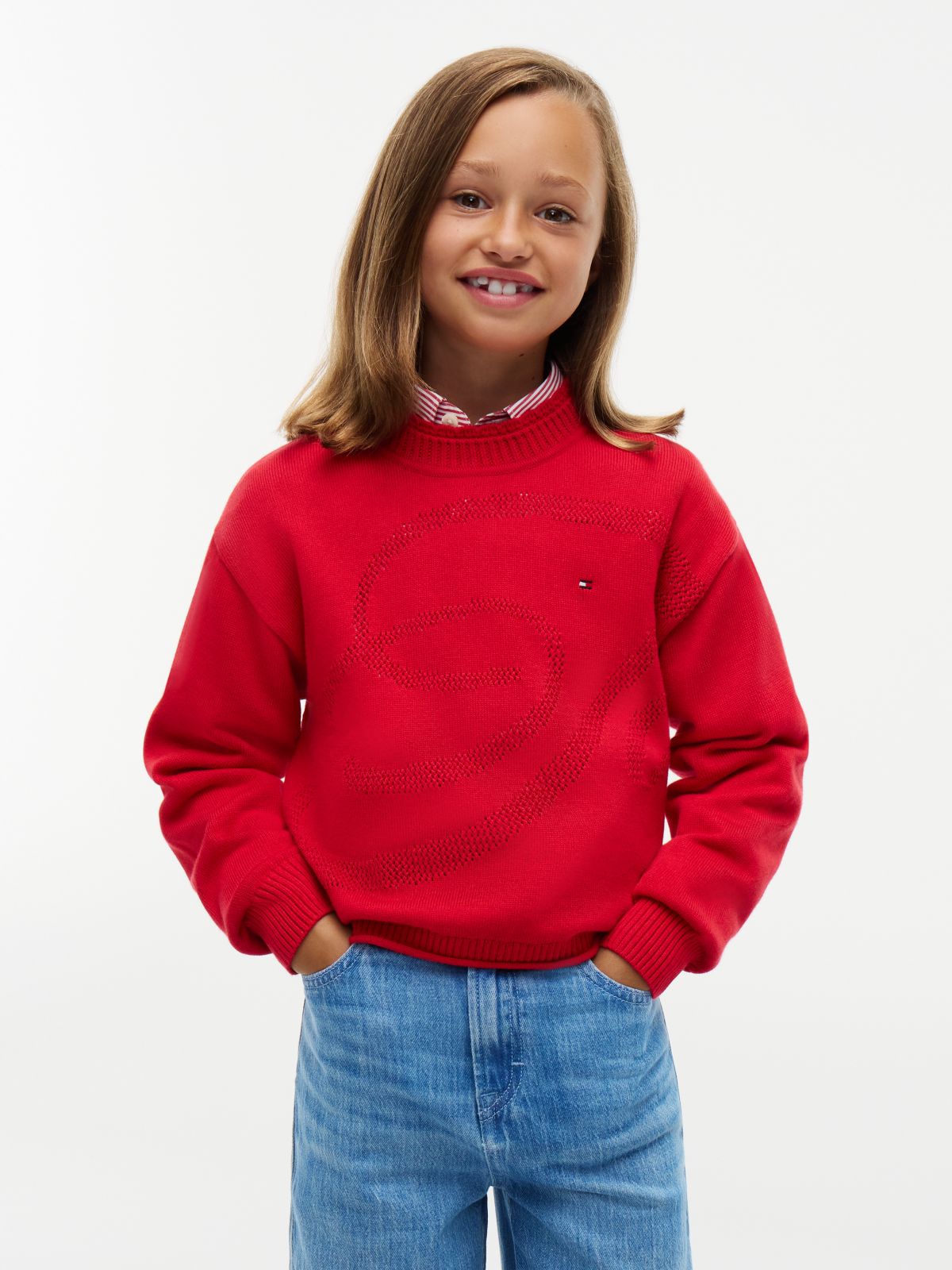 Textured Back Logo Relaxed Jumper — Red