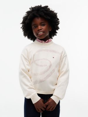 yellow relaxed fit pullover mit strukturiertem rückenlogo für mädchen - tommy hilfiger