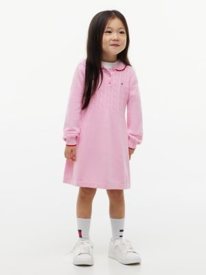 robe pull en maille torsadée à col polo pink pour filles tommy hilfiger