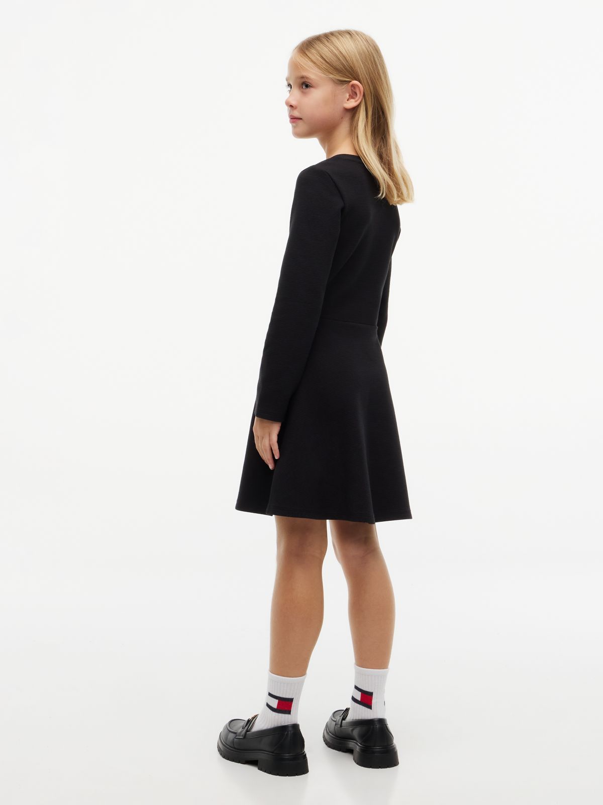 Essential Ribbed Long Sleeve Skater Dress — Black