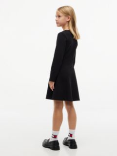 Essential Ribbed Long Sleeve Skater Dress — Black 4