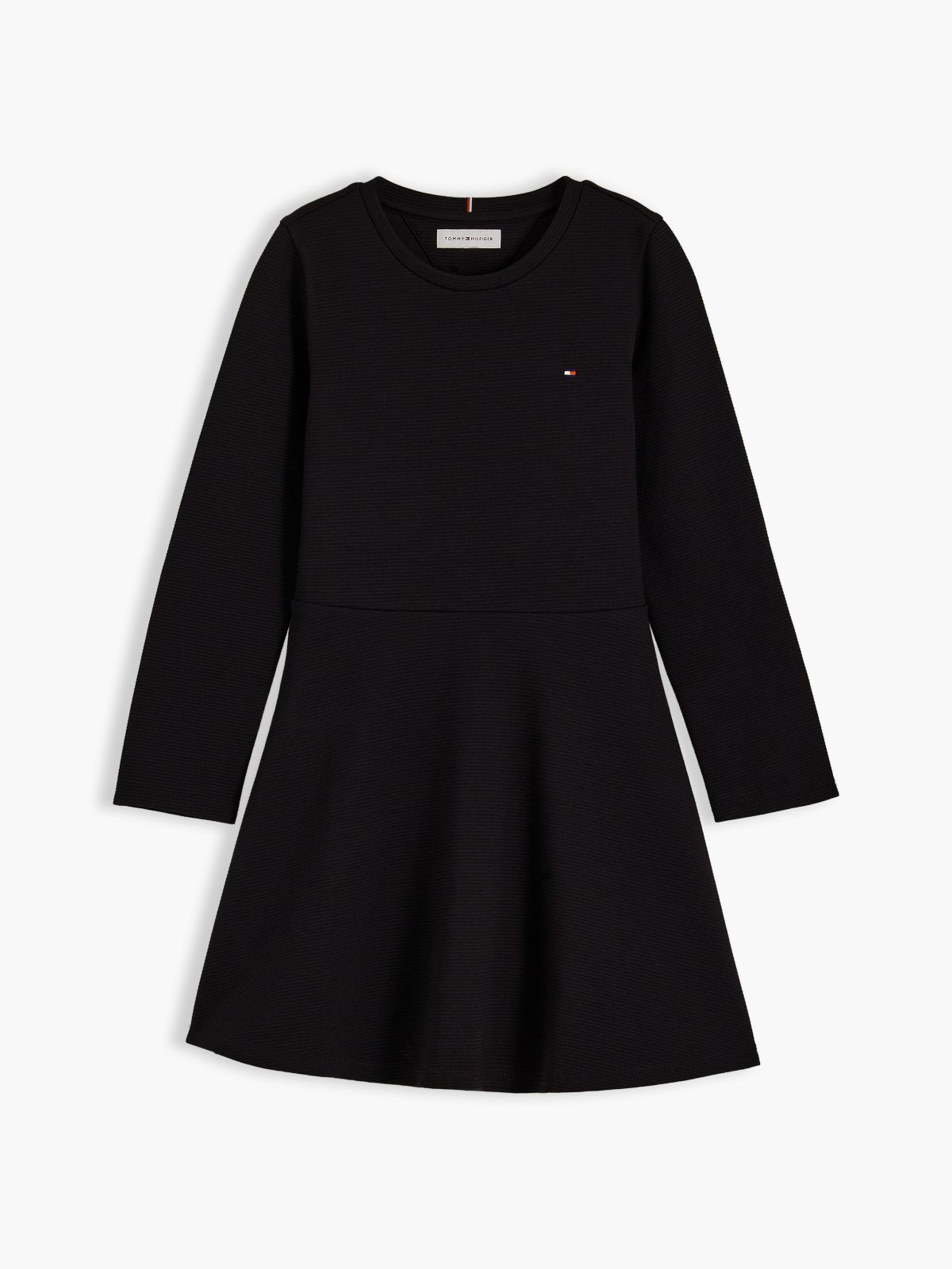 Essential Ribbed Long Sleeve Skater Dress — Black