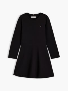 Essential Ribbed Long Sleeve Skater Dress — Black 5