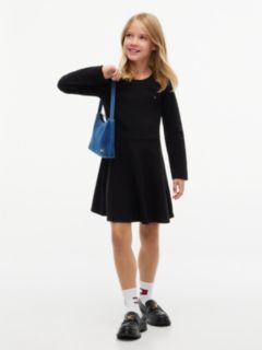 Essential Ribbed Long Sleeve Skater Dress — Black 1