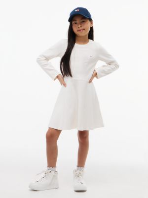 robe patineuse essential côtelée col cheminée white pour filles tommy hilfiger