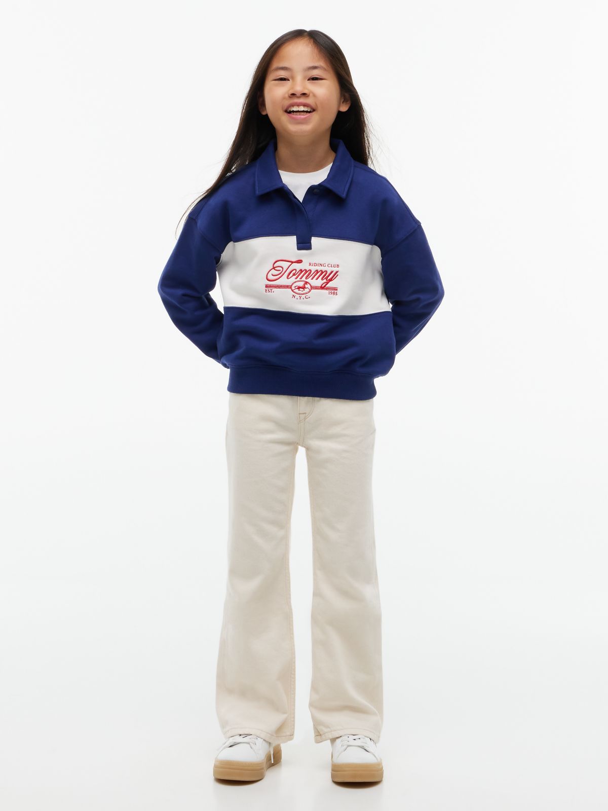 Relaxed Logo Embroidery Polo Sweatshirt — Blue