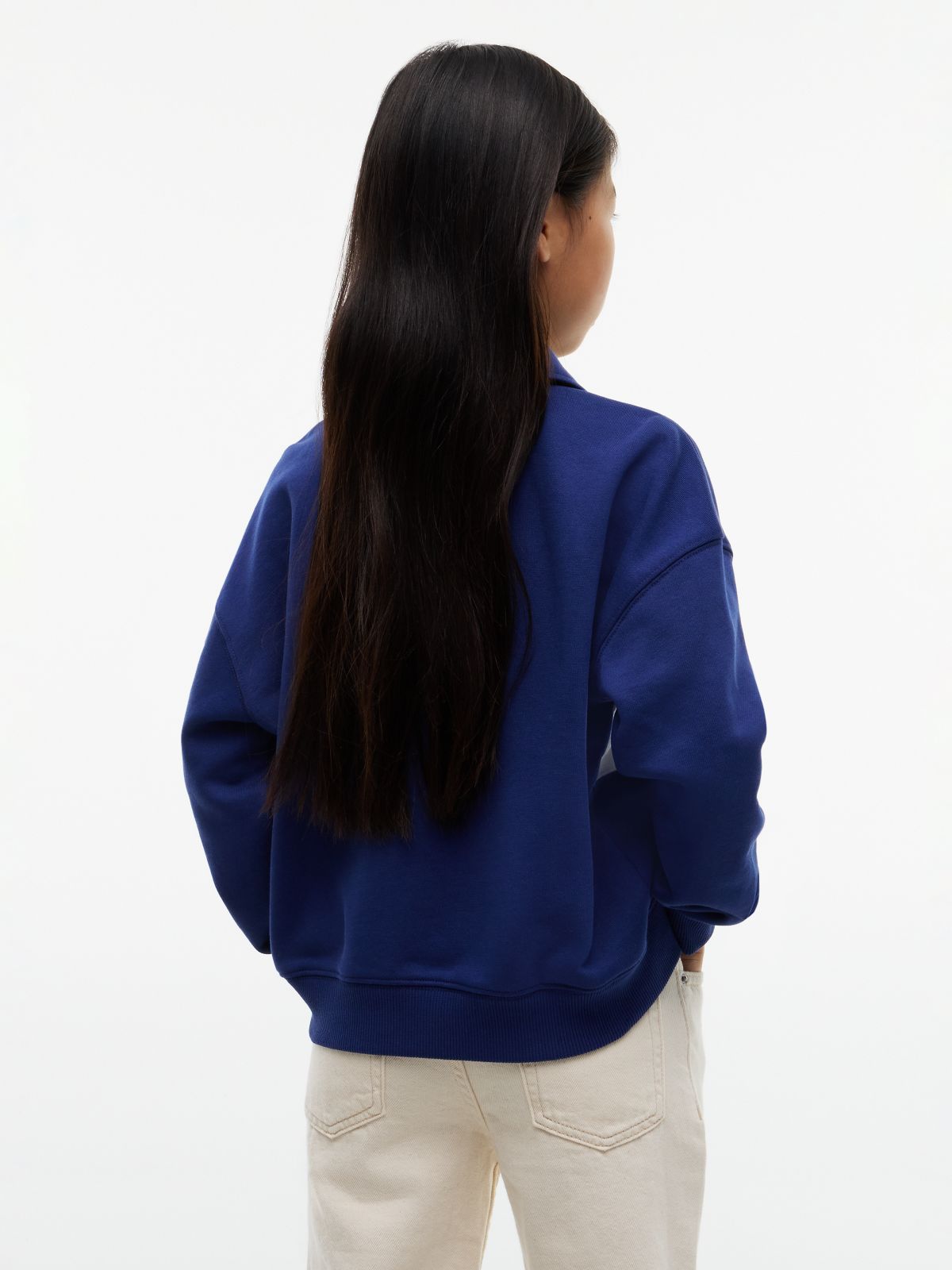 Relaxed Logo Embroidery Polo Sweatshirt — Blue
