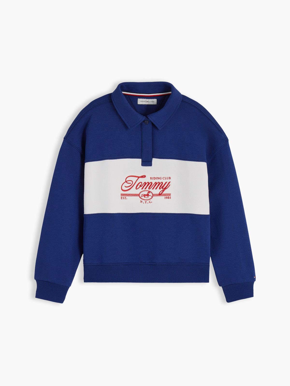 Relaxed Logo Embroidery Polo Sweatshirt — Blue