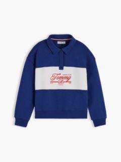 Relaxed Logo Embroidery Polo Sweatshirt — Blue 6