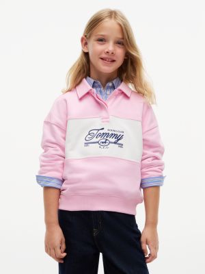 pink relaxed logo embroidery polo sweatshirt for girls tommy hilfiger
