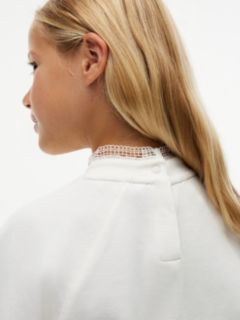 Flag Lace Trim Relaxed Sweatshirt — White 3
