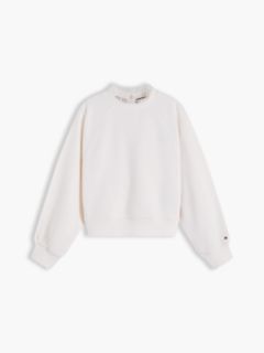 Flag Lace Trim Relaxed Sweatshirt — White 5