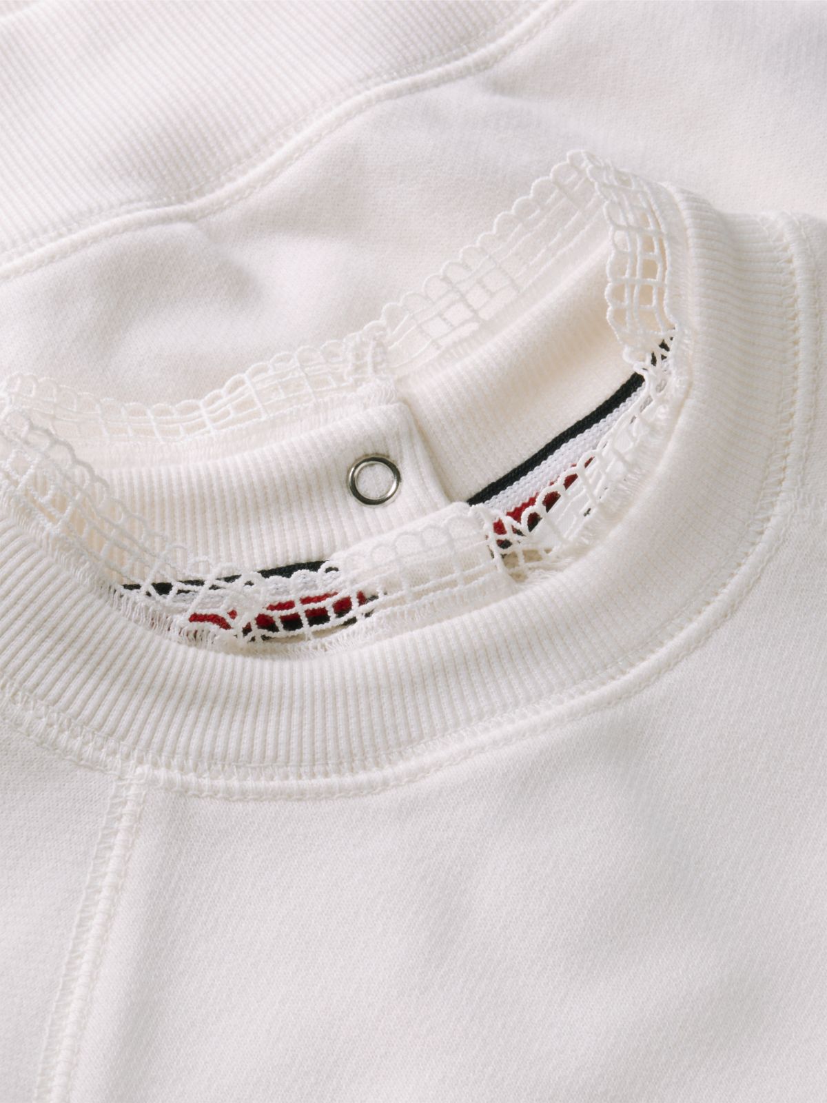 Flag Lace Trim Relaxed Sweatshirt — White