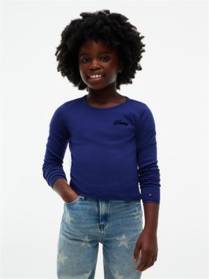 blue ribbed extra slim long sleeve t-shirt for girls tommy hilfiger