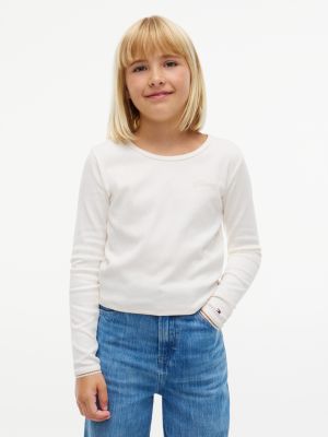 white ribbed extra slim long sleeve t-shirt for girls tommy hilfiger