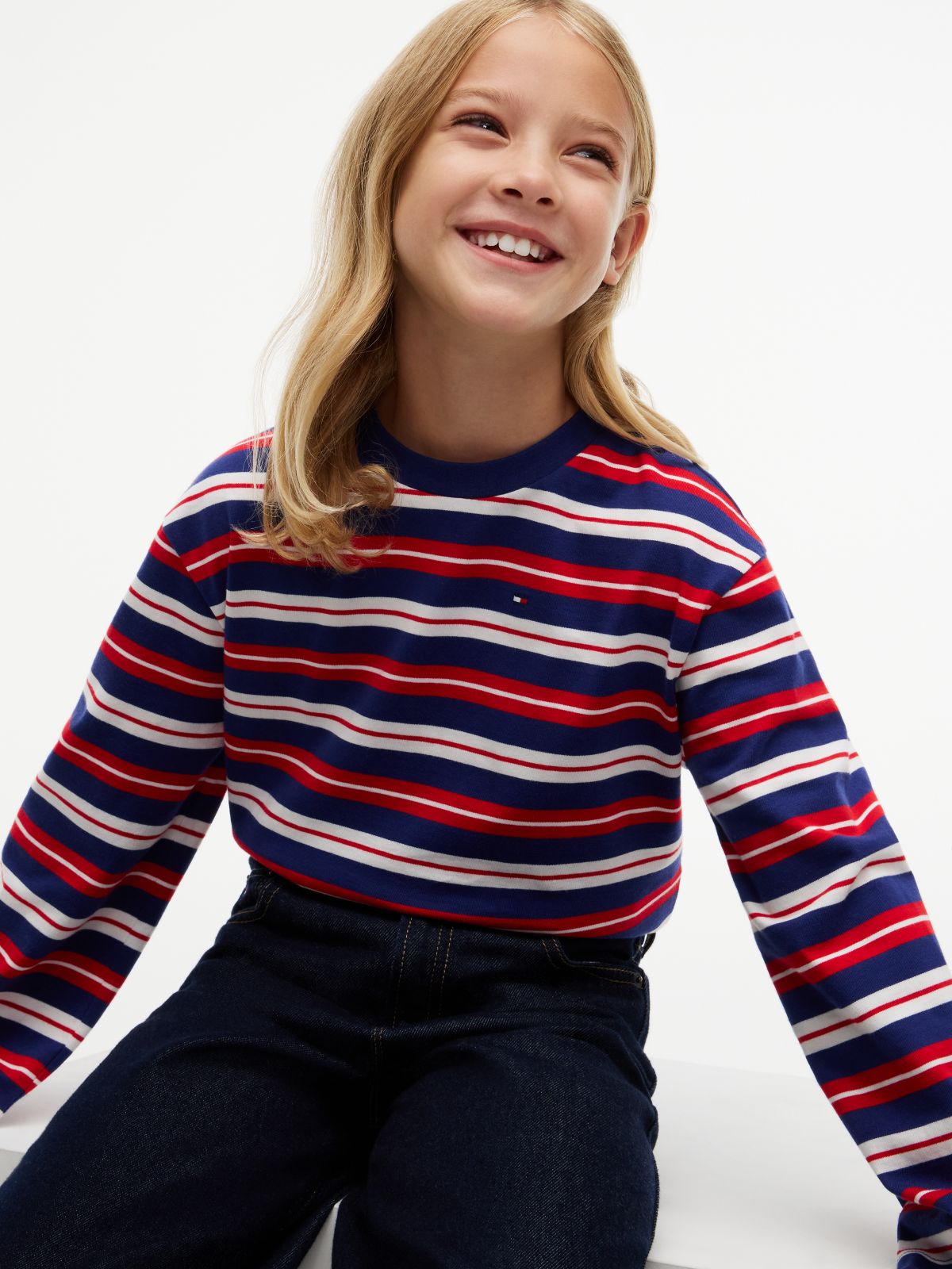 Essential Stripe Relaxed Long Sleeve T-Shirt — Blue