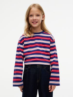 blue essential stripe relaxed long sleeve t-shirt for girls tommy hilfiger