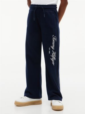 blue terry-jogginghose mit weitem bein und logo für mädchen - tommy hilfiger