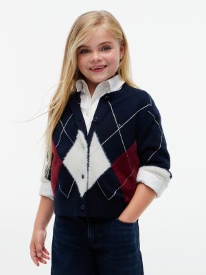 blue argyle relaxed cardigan with wool for girls tommy hilfiger