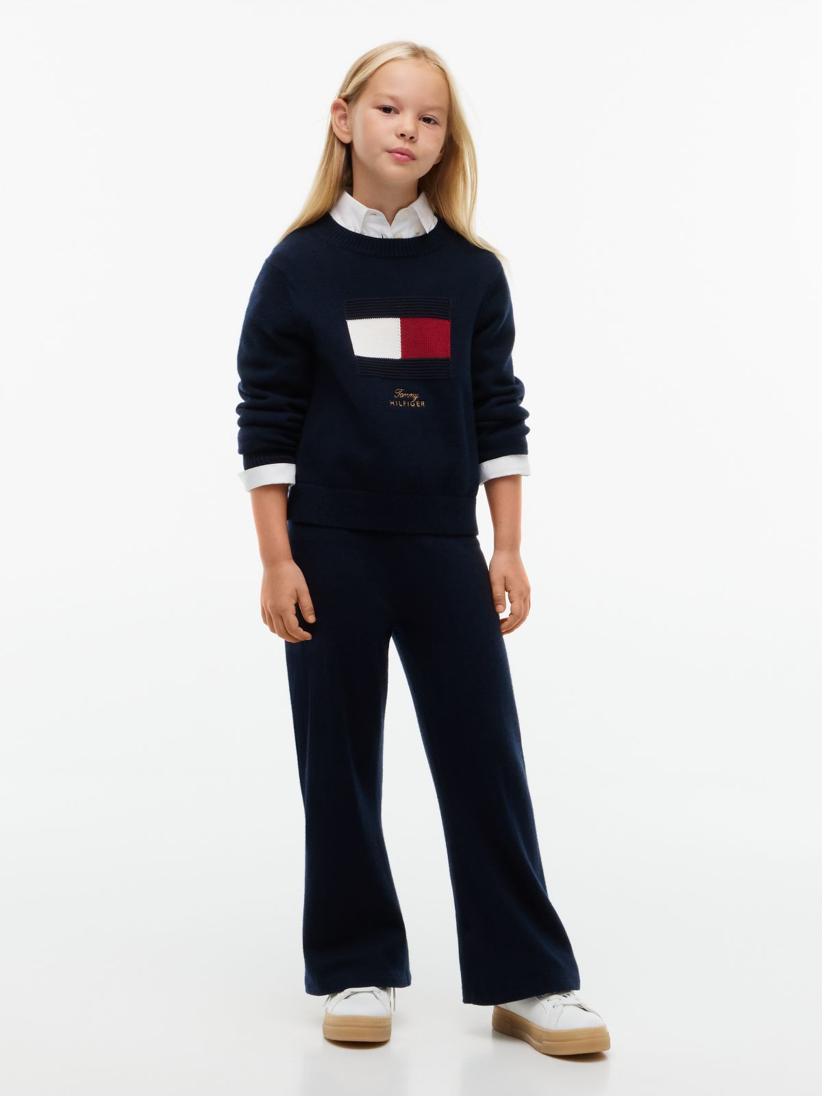 Logo Embroidery Flag Jumper With Wool — Blue