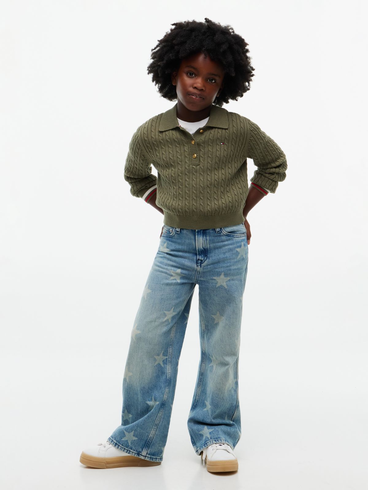 Cable Knit Polo Jumper — Green