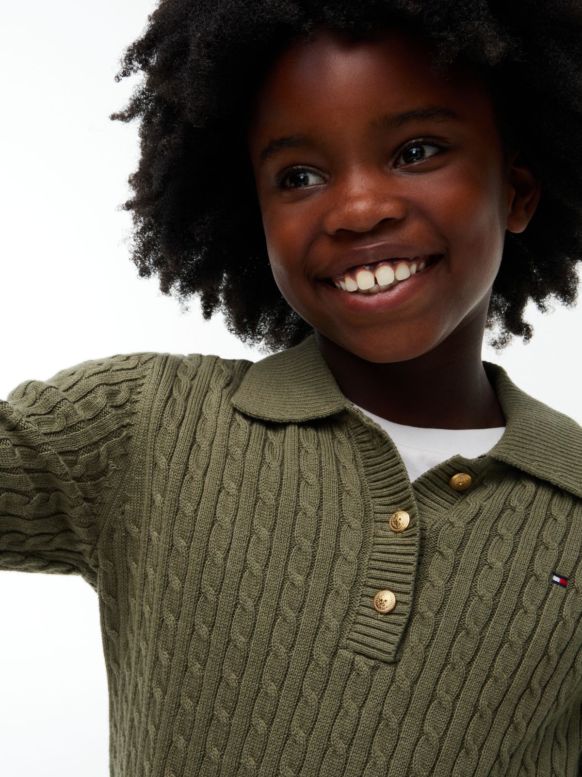 Cable Knit Polo Jumper — Green