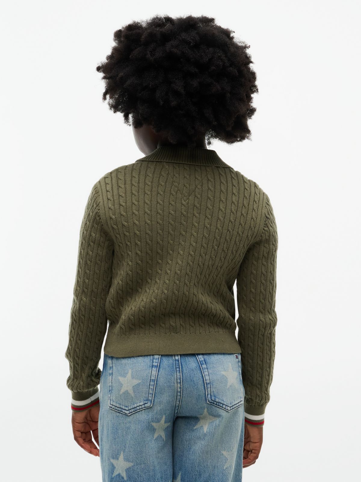 Cable Knit Polo Jumper — Green