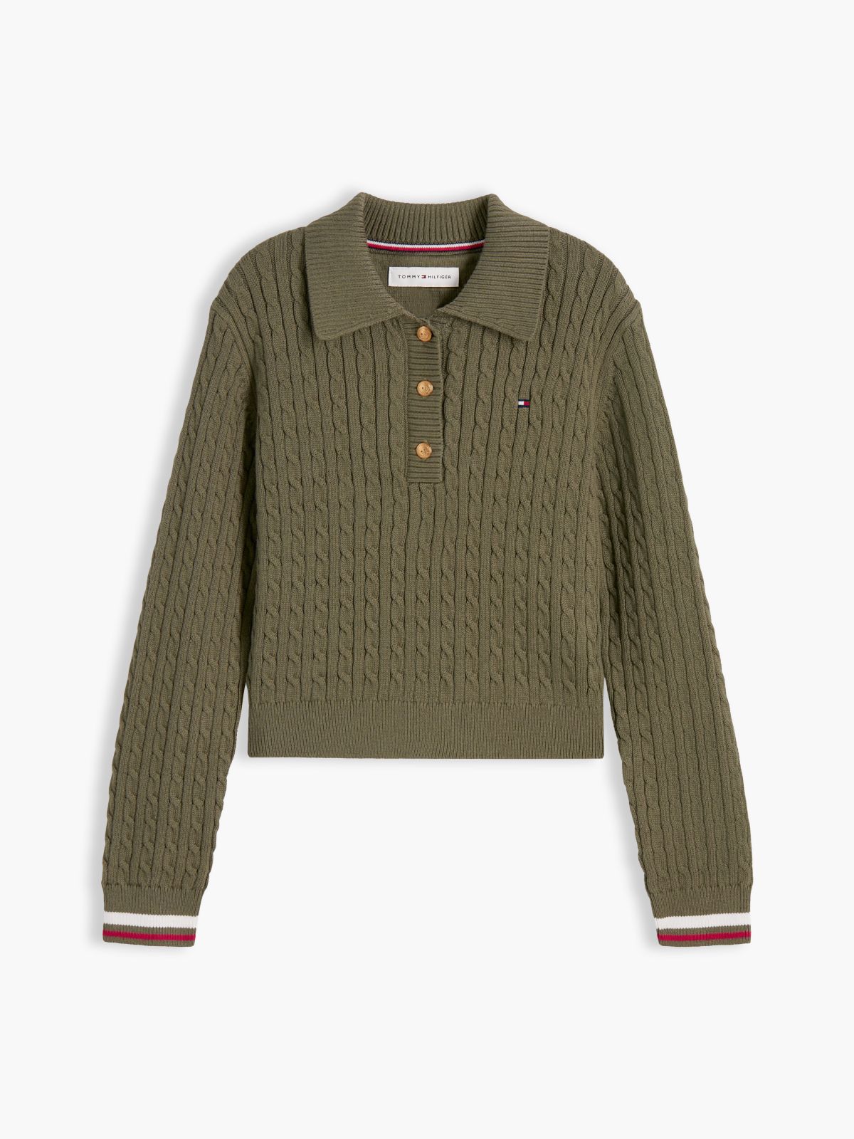 Cable Knit Polo Jumper — Green