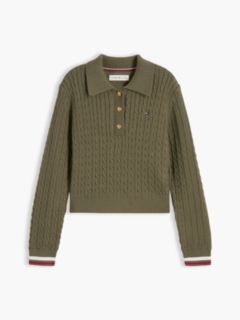Cable Knit Polo Jumper — Green 5