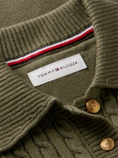 Cable Knit Polo Jumper — Green 6